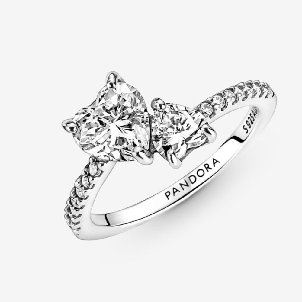 NEW Pandora Double Heart Silver Ring - Size 60 / US 9 - Picture 1 of 4